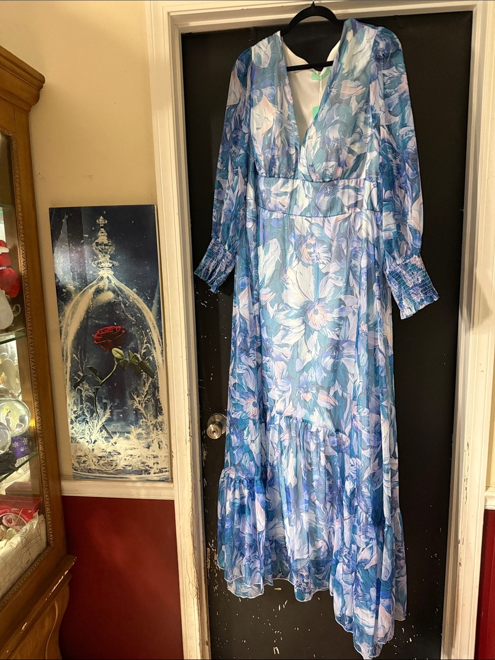 SHEIN Blue Floral V-Neck Maxi Dress